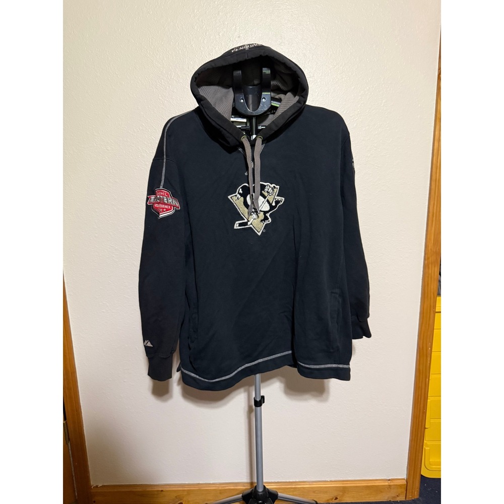 Majestic NHL Pittsburgh Penguins Hoodie Mens XXL Black Eastern Conference Patch